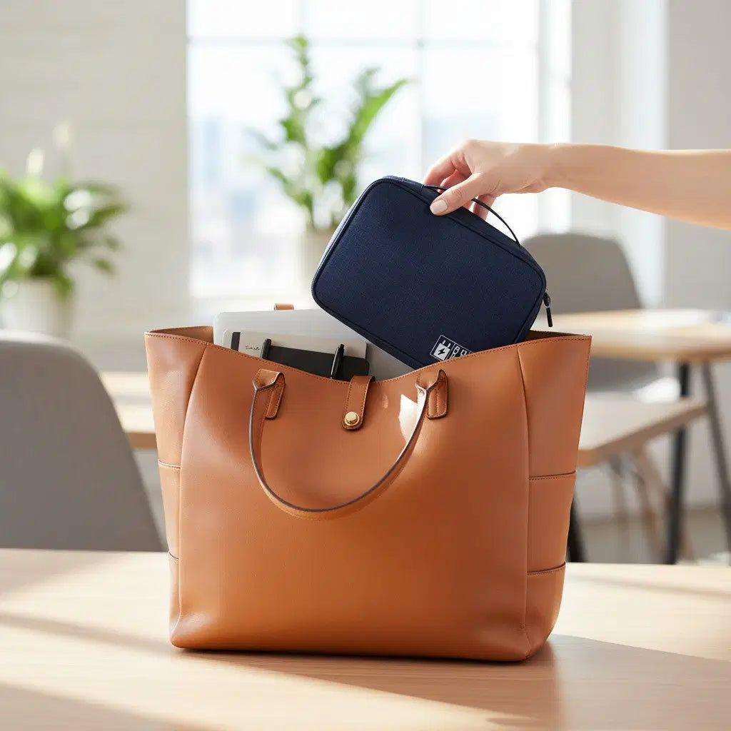 CordNest travel tech organiser with compartments for cables, chargers and gadgets